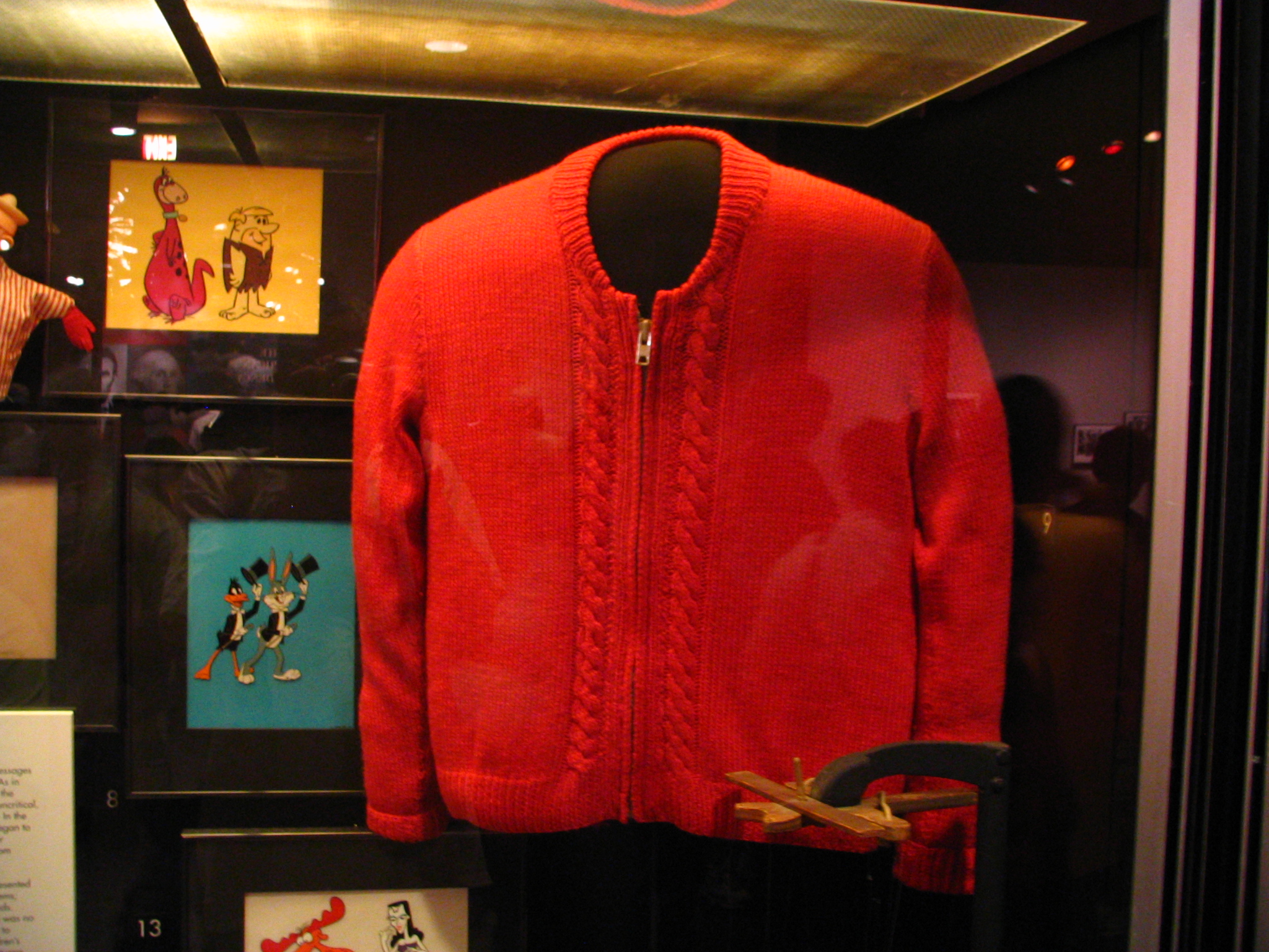 Mr. Rogers' red sweater in a museum showcase
